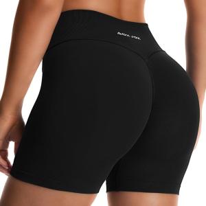 imageAoxjox Refine Seamless Workout Biker Shorts for Women Low Waisted Hidden Scrunch Athletic Running Yoga Short 5quotBlack