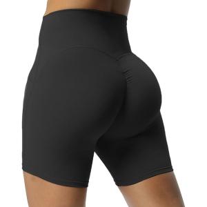 imageAoxjox Scarlett Workout Biker Shorts for Women Tummy Control High Waisted Hidden Scrunch Athletic Gym Running Yoga Short 6quotBlack