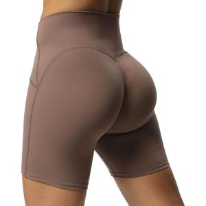 imageAoxjox Scarlett Workout Biker Shorts for Women Tummy Control High Waisted Hidden Scrunch Athletic Gym Running Yoga Short 6quotFudge Coffee