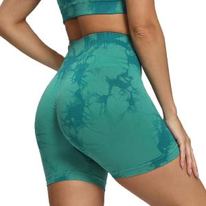 imageAoxjox Seamless Asset Workout Biker Shorts for Women Tummy Control High Waisted Athletic Scrunch Gym Running Yoga Short 5quot6quot2 Green Tiedye