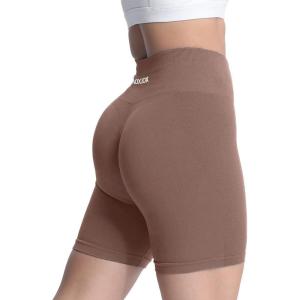 imageAoxjox Seamless Asset Workout Biker Shorts for Women Tummy Control High Waisted Athletic Scrunch Gym Running Yoga Short 5quot6quotLight Brown