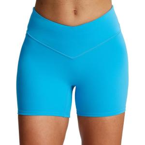 imageAoxjox Vanity Workout Biker Shorts for Women V Waist Tummy Control High Waisted Hidden Scrunch Running Yoga Short 45quotBlithe Blue