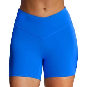 imageAoxjox Vanity Workout Biker Shorts for Women V Waist Tummy Control High Waisted Hidden Scrunch Running Yoga Short 45quotDirectoire Blue