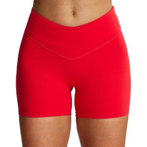 imageAoxjox Vanity Workout Biker Shorts for Women V Waist Tummy Control High Waisted Hidden Scrunch Running Yoga Short 45quotRacing Red