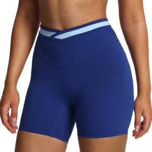 imageAoxjox Velma Workout Biker Shorts for Women Color Block CrossWaist High Waisted Exercise Gym Running Yoga Short 6quotBellwether BlueAiry Blue