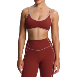 imageAoxjox Womens Color Block Workout Sports Bras Fitness Lexi Lined Strappy Bra Athletic Yoga Crop TankBurgundyWoodrose