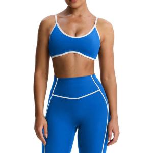 imageAoxjox Womens Color Block Workout Sports Bras Fitness Lexi Lined Strappy Bra Athletic Yoga Crop TankDirectoire BlueWhite