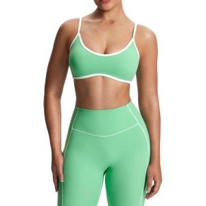 imageAoxjox Womens Color Block Workout Sports Bras Fitness Lexi Lined Strappy Bra Athletic Yoga Crop TankKatydid GreenWhite