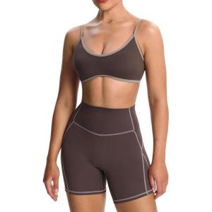 imageAoxjox Womens Color Block Workout Sports Bras Fitness Lexi Lined Strappy Bra Athletic Yoga Crop TankMulchDriftwood