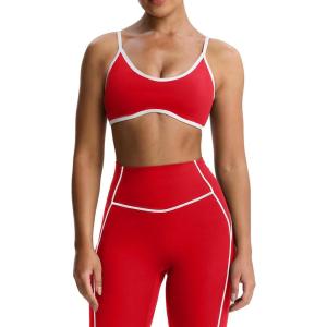 imageAoxjox Womens Color Block Workout Sports Bras Fitness Lexi Lined Strappy Bra Athletic Yoga Crop TankRacing RedWhite