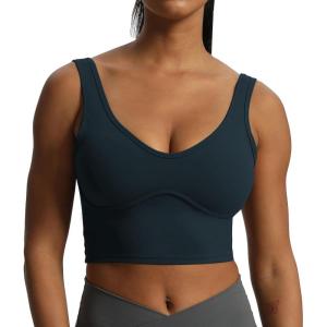 imageAoxjox Womens Workout Brooke Tank Crop Curve Longline Fitness Sports Bras Training Gym Bra YogaBlueberry