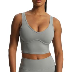 imageAoxjox Womens Workout Brooke Tank Crop Curve Longline Fitness Sports Bras Training Gym Bra YogaGrey