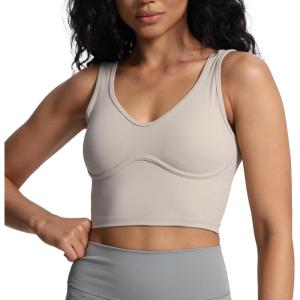 imageAoxjox Womens Workout Brooke Tank Crop Curve Longline Fitness Sports Bras Training Gym Bra YogaMink