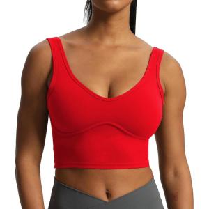 imageAoxjox Womens Workout Brooke Tank Crop Curve Longline Fitness Sports Bras Training Gym Bra YogaRacing Red