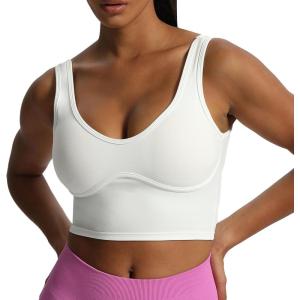 imageAoxjox Womens Workout Brooke Tank Crop Curve Longline Fitness Sports Bras Training Gym Bra YogaWhite