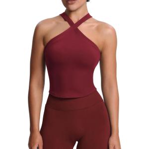 imageAoxjox Womens Workout CrossNeck Sport Bras Fitness Elanor Bra Yoga Crop TankBurgundy
