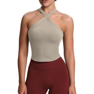 imageAoxjox Womens Workout CrossNeck Sport Bras Fitness Elanor Bra Yoga Crop TankMink