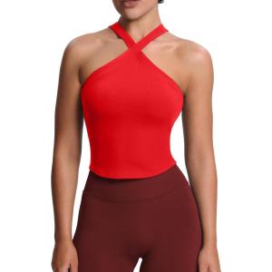 imageAoxjox Womens Workout CrossNeck Sport Bras Fitness Elanor Bra Yoga Crop TankRacing Red