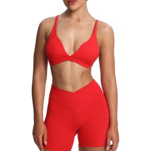 imageAoxjox Womens Workout Deep V Adjustable Sport Bras Fitness Serena Bra Yoga Crop TankRacing Red