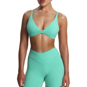 imageAoxjox Womens Workout Deep V Adjustable Sport Bras Fitness Serena Bra Yoga Crop TankTurquoise