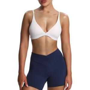imageAoxjox Womens Workout Deep V Adjustable Sport Bras Fitness Serena Bra Yoga Crop TankWhite