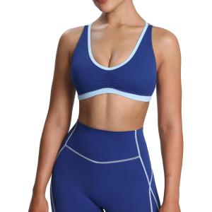 imageAoxjox Womens Workout Fitness Rory Ruched Sports Bras Yoga Crop TankBellwether BlueAiry Blue