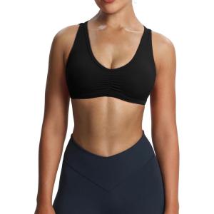 imageAoxjox Womens Workout Fitness Rory Ruched Sports Bras Yoga Crop TankBlack
