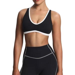 imageAoxjox Womens Workout Fitness Rory Ruched Sports Bras Yoga Crop TankBlack and White