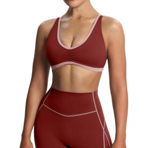 imageAoxjox Womens Workout Fitness Rory Ruched Sports Bras Yoga Crop TankBurgundyWoodrose