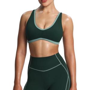 imageAoxjox Womens Workout Fitness Rory Ruched Sports Bras Yoga Crop TankForest GreenSage Green