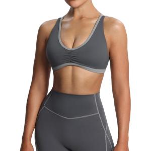 imageAoxjox Womens Workout Fitness Rory Ruched Sports Bras Yoga Crop TankIron GreyGrey