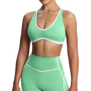imageAoxjox Womens Workout Fitness Rory Ruched Sports Bras Yoga Crop TankKatydid GreenWhite