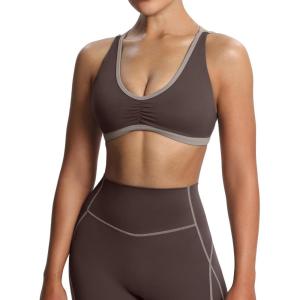 imageAoxjox Womens Workout Fitness Rory Ruched Sports Bras Yoga Crop TankMulchDriftwood