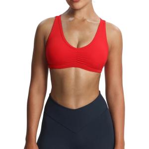 imageAoxjox Womens Workout Fitness Rory Ruched Sports Bras Yoga Crop TankRacing Red