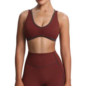 imageAoxjox Womens Workout Fitness Rory Ruched Sports Bras Yoga Crop TankRum RaisinMulch