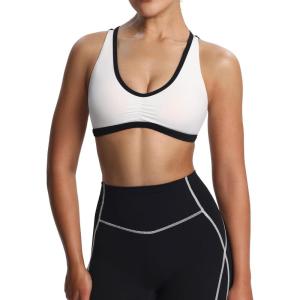 imageAoxjox Womens Workout Fitness Rory Ruched Sports Bras Yoga Crop TankWhite and Black