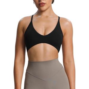 imageAoxjox Womens Workout Lily Deep V Cross Back Sport Bras Fitness Bra Yoga Crop TankBlack