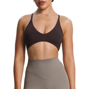 imageAoxjox Womens Workout Lily Deep V Cross Back Sport Bras Fitness Bra Yoga Crop TankMulch