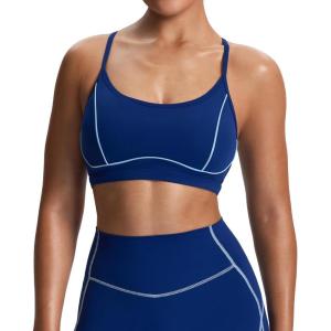 imageAoxjox Womens Workout Sports Bras Fitness Training Gym Lexi Lined Bra Yoga Crop TankBellwether BlueAiry Blue