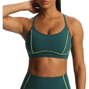 imageAoxjox Womens Workout Sports Bras Fitness Training Gym Lexi Lined Bra Yoga Crop TankDark Sea GreenLime Green