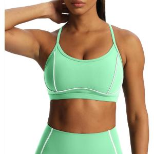 imageAoxjox Womens Workout Sports Bras Fitness Training Gym Lexi Lined Bra Yoga Crop TankKatydid GreenWhite
