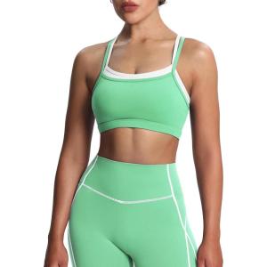 imageAoxjox Womens Workout Sports Bras Takes Two Bra High Impact Training Fitness Running Yoga Crop TankKatydid GreenWhite