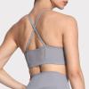 imageAoxjox Sports Bras for Women Workout Fitness Ruched Training Baddie Cross Back Yoga Crop TankGrey