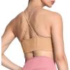 imageAoxjox Sports Bras for Women Workout Fitness Ruched Training Baddie Cross Back Yoga Crop TankLight Brown