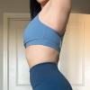 imageAoxjox Sports Bras for Women Workout Fitness Ruched Training Baddie Cross Back Yoga Crop TankSteel Blue