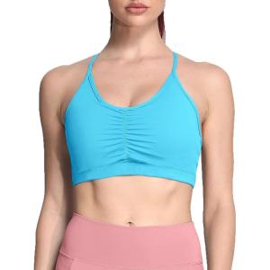 imageAoxjox Sports Bras for Women Workout Fitness Ruched Training Baddie Cross Back Yoga Crop TankAquarius Blue