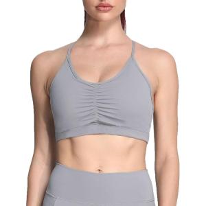 imageAoxjox Sports Bras for Women Workout Fitness Ruched Training Baddie Cross Back Yoga Crop TankGrey