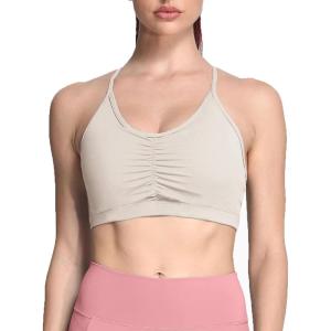 imageAoxjox Sports Bras for Women Workout Fitness Ruched Training Baddie Cross Back Yoga Crop TankMink