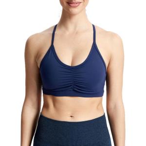 imageAoxjox Sports Bras for Women Workout Fitness Ruched Training Baddie Cross Back Yoga Crop TankNavy