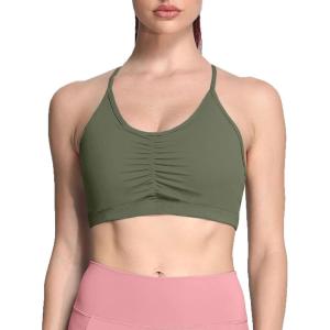 imageAoxjox Sports Bras for Women Workout Fitness Ruched Training Baddie Cross Back Yoga Crop TankOlive Green